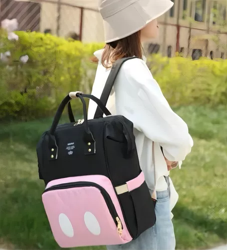 MOCHILA PAÑALERA PREMIUM NEGRO ROSADO - 3
