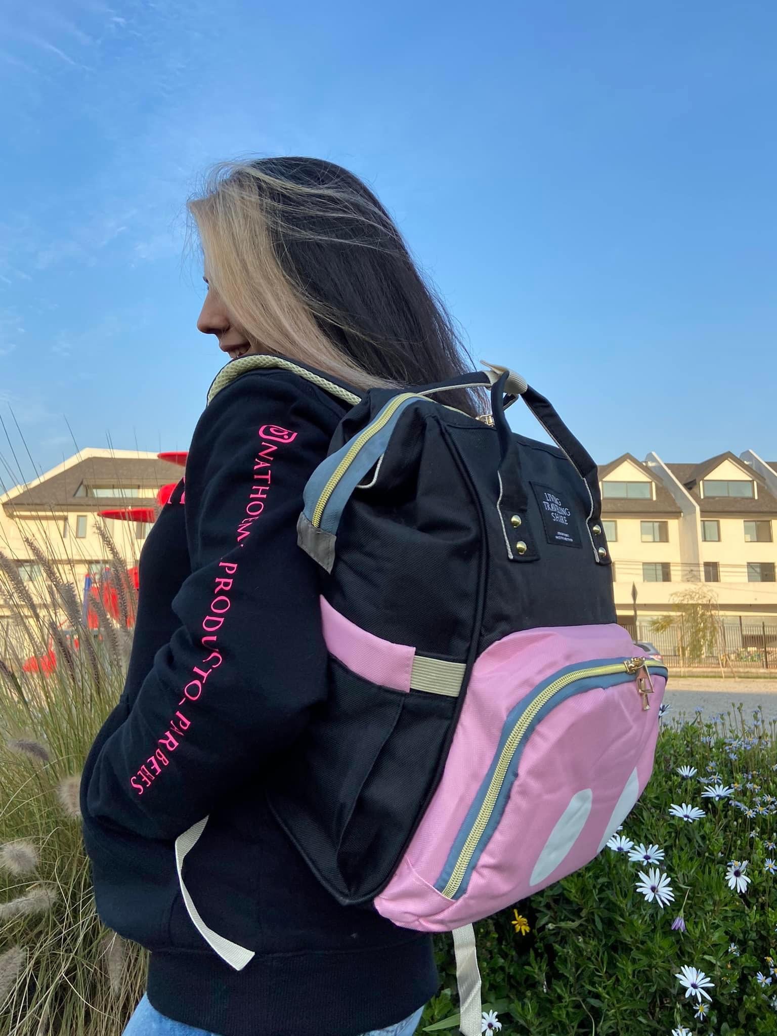 MOCHILA PAÑALERA PREMIUM NEGRO ROSADO - 4