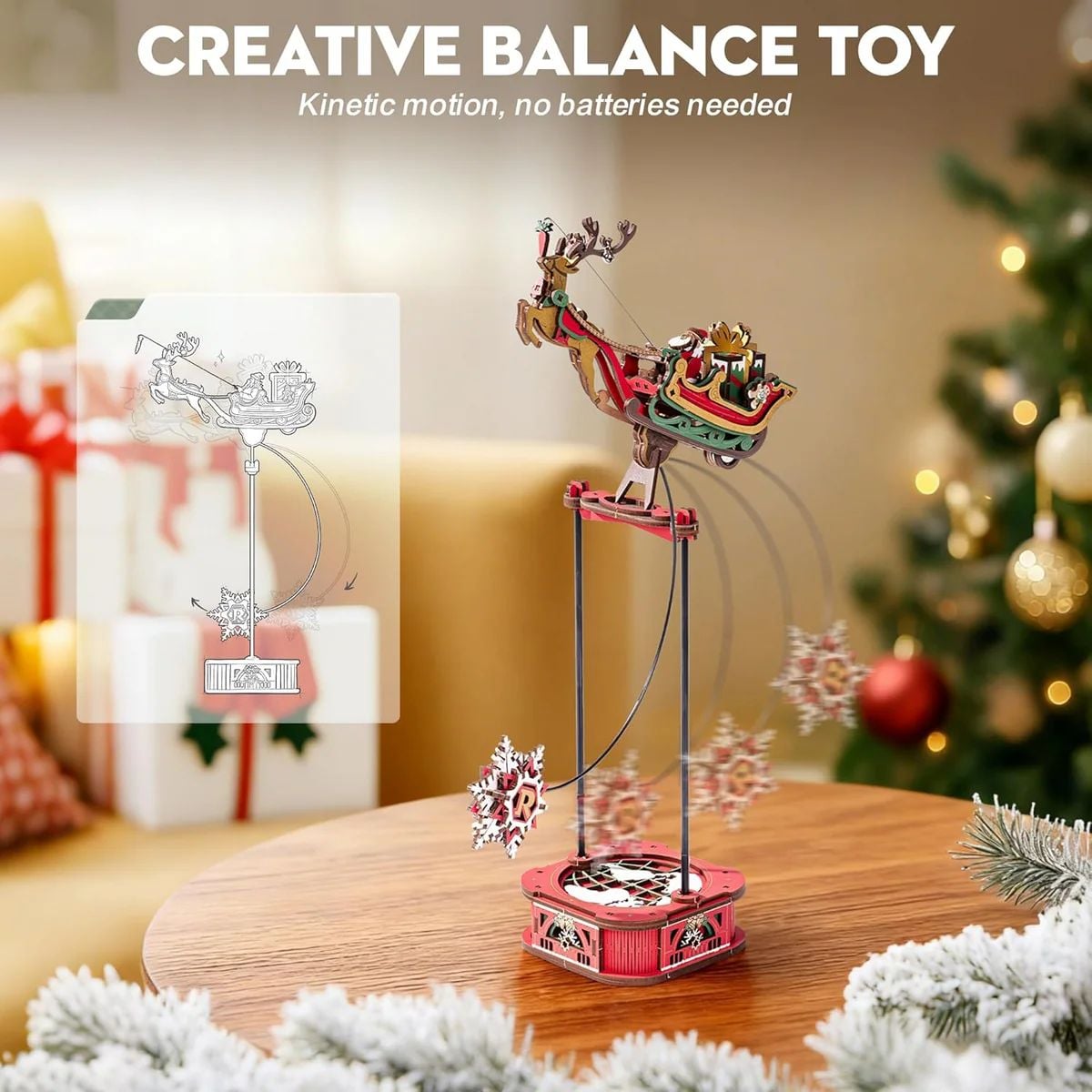 PAPA NOEL EN TRINEO - MAQUETA DE MADERA CON MOVIMIENTO (GRAVITY SWING) ROKR PUZZLE 3D MCD05 - 1