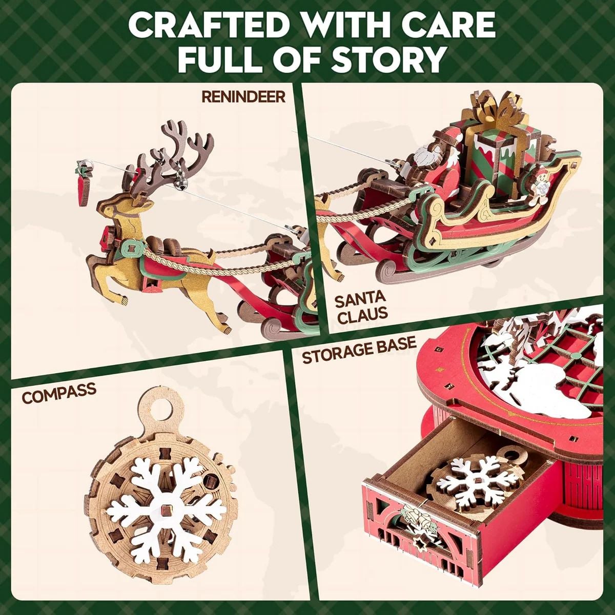 PAPA NOEL EN TRINEO - MAQUETA DE MADERA CON MOVIMIENTO (GRAVITY SWING) ROKR PUZZLE 3D MCD05 - 2