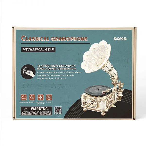 PUZZLE 3D GRAMOFONO CLASICO - MODELO MECANICO FUNCIONAL (ROKR LKB01) - 3