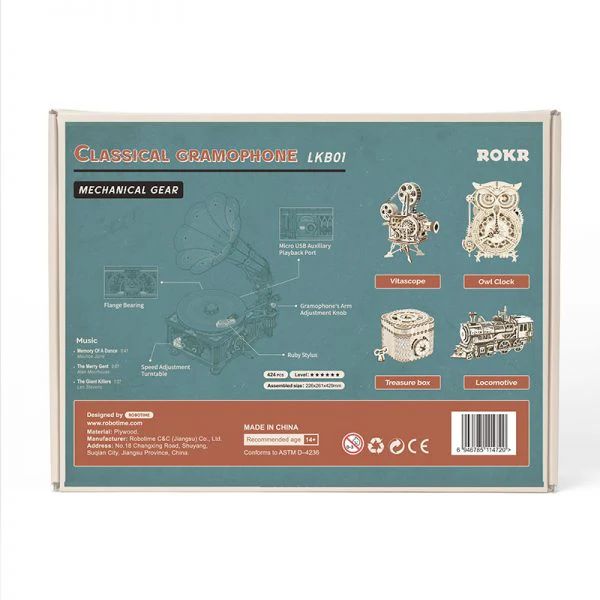 PUZZLE 3D GRAMOFONO CLASICO - MODELO MECANICO FUNCIONAL (ROKR LKB01) - 4