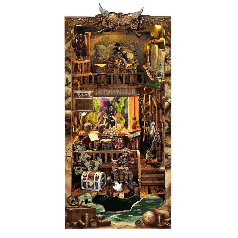 BOOKNOOK BARCO PIRATA DEL NUEVO MUNDO - SEPARADOR DE LIBROS 3D DIY CON LUZ LED (SQ36) - 3