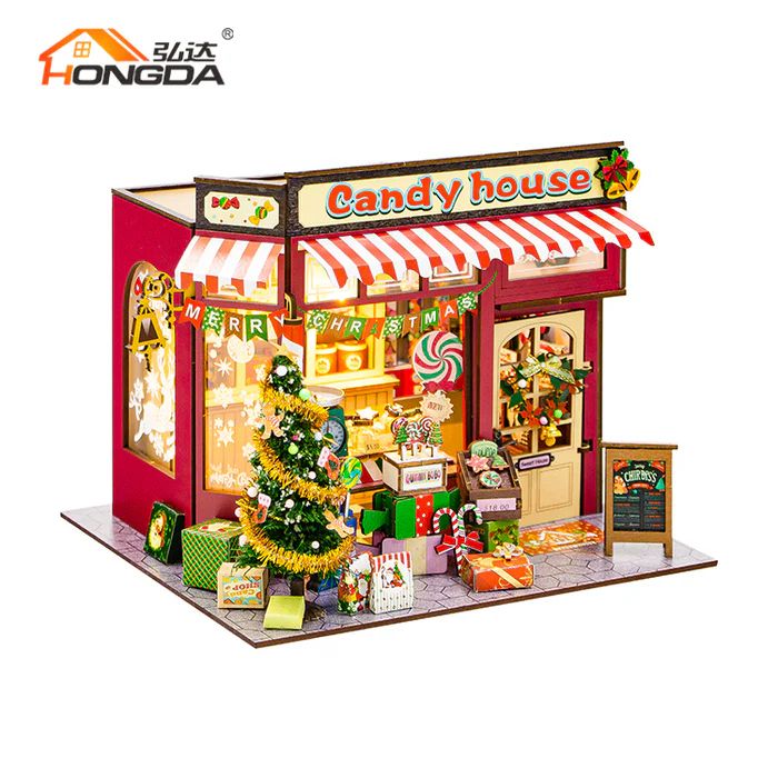 CASA DE DULCES NAVIDEÑA - CANDY HOUSE MINIATURA DIY CON LUZ (HONGDA PC2502) - 1