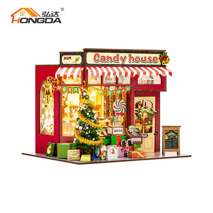 CASA DE DULCES NAVIDEÑA - CANDY HOUSE MINIATURA DIY CON LUZ (HONGDA PC2502) - 2