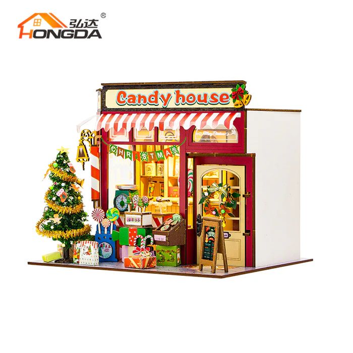 CASA DE DULCES NAVIDEÑA - CANDY HOUSE MINIATURA DIY CON LUZ (HONGDA PC2502) - 4