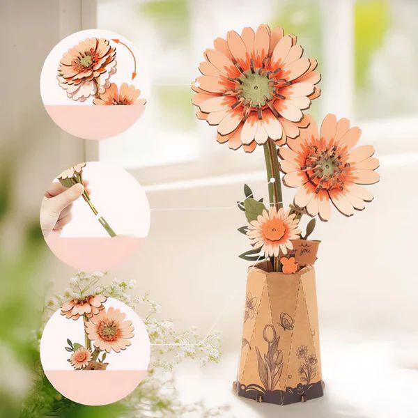 FLOR GERBERA NARANJA - RAMO DE MADERA DIY DE LARGA DURACION (ROWOOD) - 3