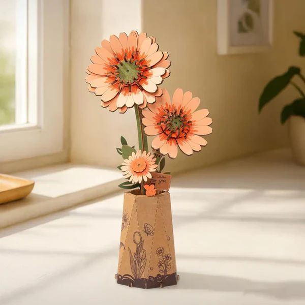 FLOR GERBERA NARANJA - RAMO DE MADERA DIY DE LARGA DURACION (ROWOOD) - 5