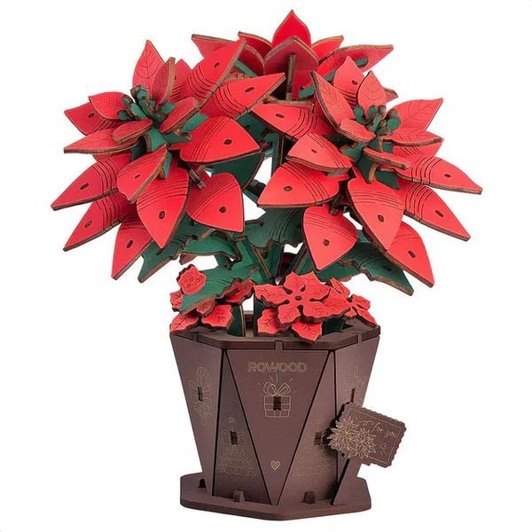 FLOR DE NOCHEBUENA / CORONA DEL INCA POINSETTIA - MAQUETA DE MADERA DIY (ROWOOD) - 1