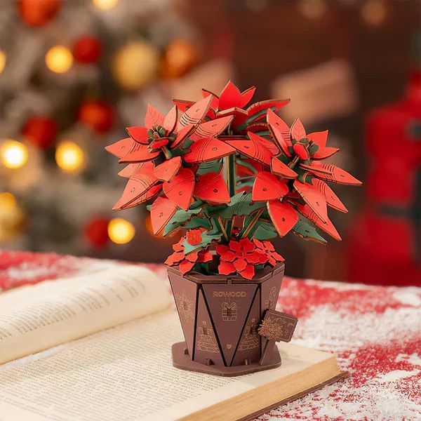 FLOR DE NOCHEBUENA / CORONA DEL INCA POINSETTIA - MAQUETA DE MADERA DIY (ROWOOD) - 2