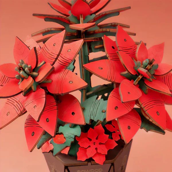FLOR DE NOCHEBUENA / CORONA DEL INCA POINSETTIA - MAQUETA DE MADERA DIY (ROWOOD) - 4