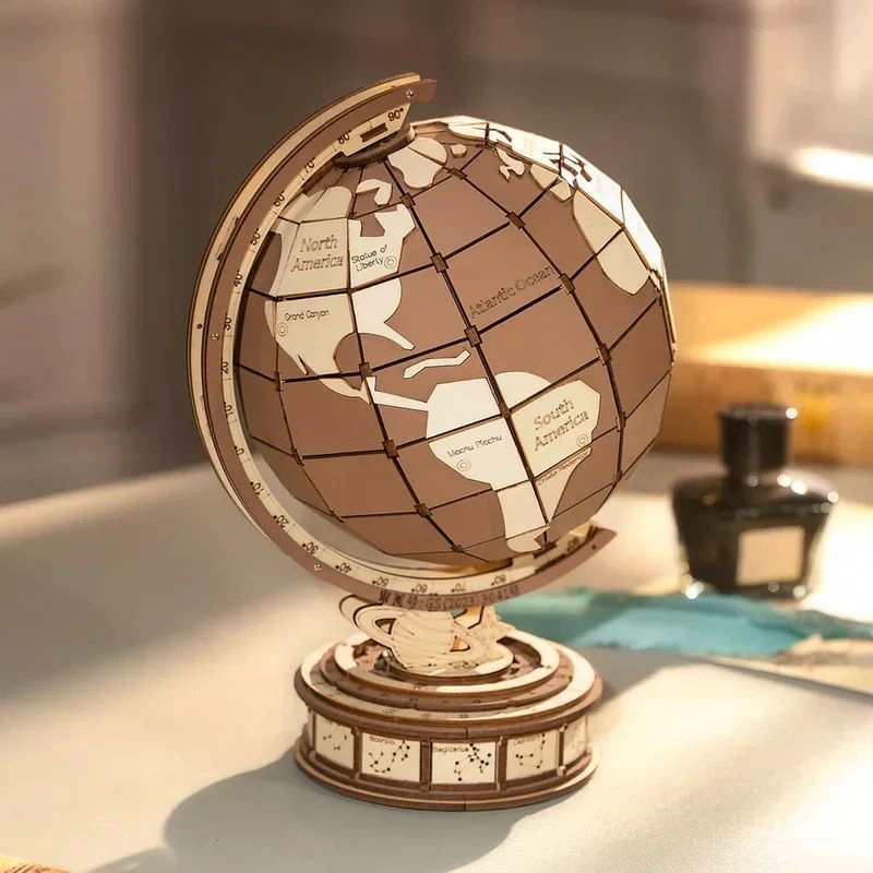 GLOBO TERRAQUEO GIRATORIO - PUZZLE 3D DE MADERA PARA ARMAR (ROBOTIME) - 1
