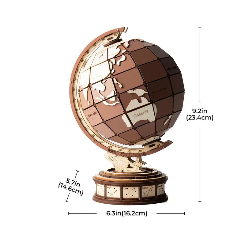 GLOBO TERRAQUEO GIRATORIO - PUZZLE 3D DE MADERA PARA ARMAR (ROBOTIME) - 5