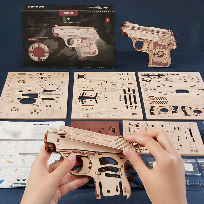 PISTOLA DE MADERA 'MINI GUN' - PUZZLE 3D PARA ARMAR (ROKR) - 4