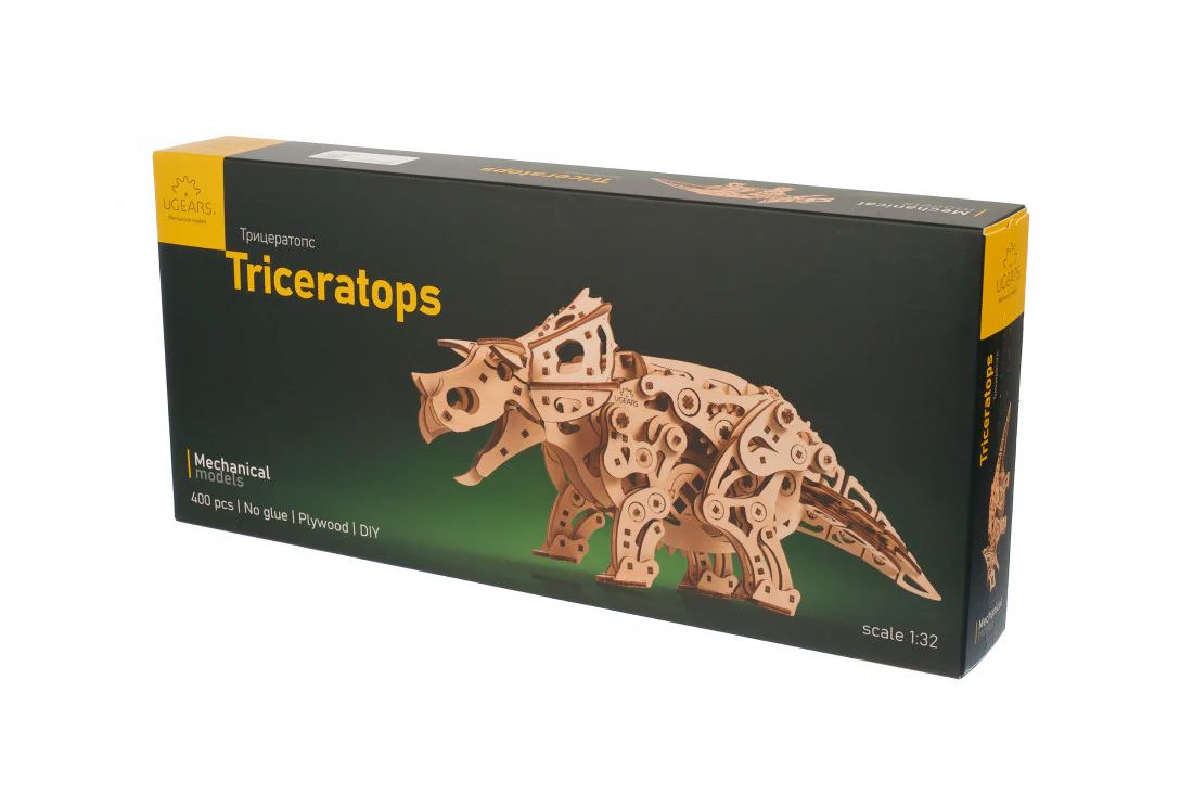 TRICERATOPS 3D - MODELO MECANICO DE MADERA PARA ARMAR – UGEARS DINOSAURS COLLECTION - 1