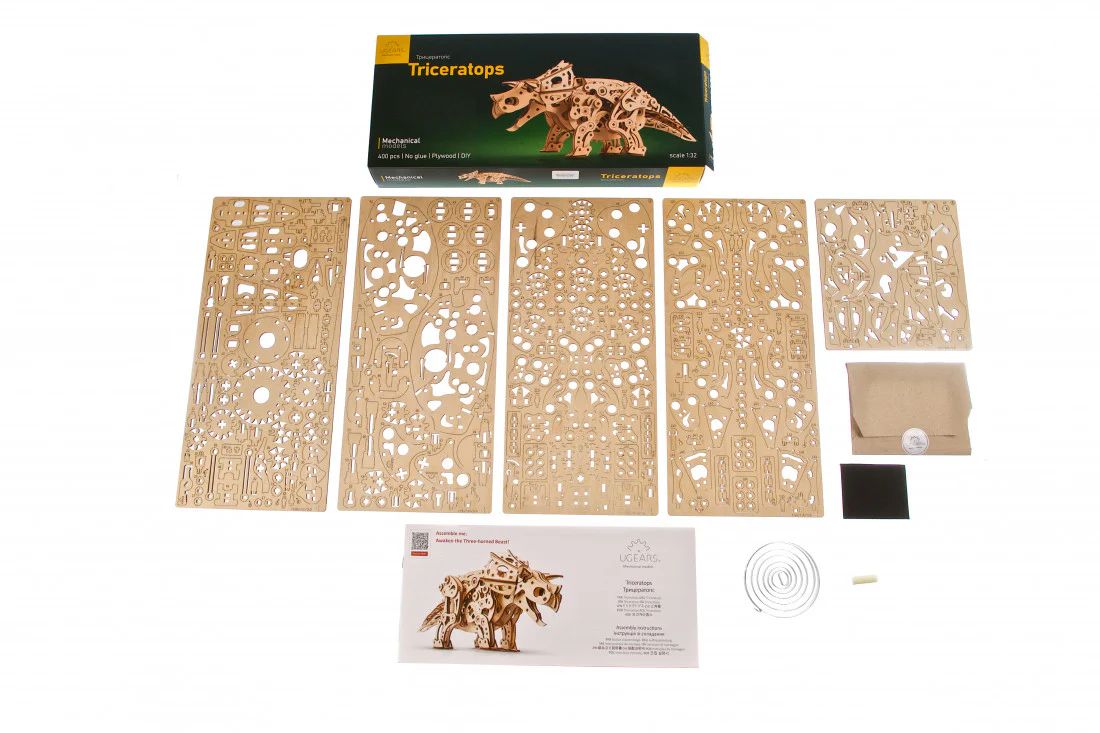 TRICERATOPS 3D - MODELO MECANICO DE MADERA PARA ARMAR – UGEARS DINOSAURS COLLECTION - 3