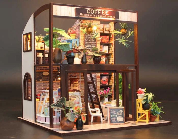 COFFEE HOUSE KIT DE CASA DE MUÑECAS MINIATURA DIY MINI HOUSE M027 - 1
