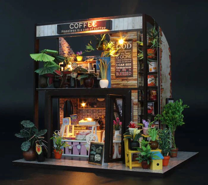 COFFEE HOUSE KIT DE CASA DE MUÑECAS MINIATURA DIY MINI HOUSE M027 - 2