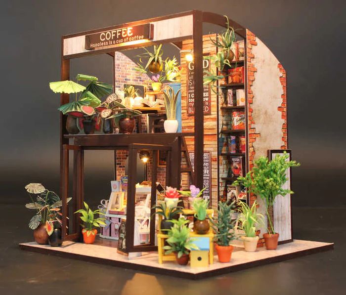 COFFEE HOUSE KIT DE CASA DE MUÑECAS MINIATURA DIY MINI HOUSE M027 - 3