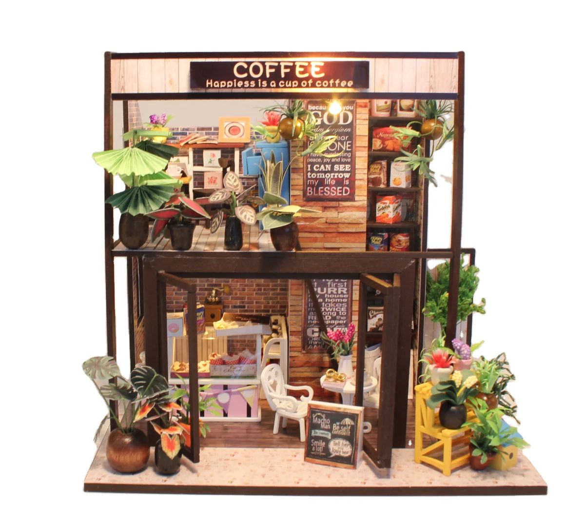 COFFEE HOUSE KIT DE CASA DE MUÑECAS MINIATURA DIY MINI HOUSE M027 - 4