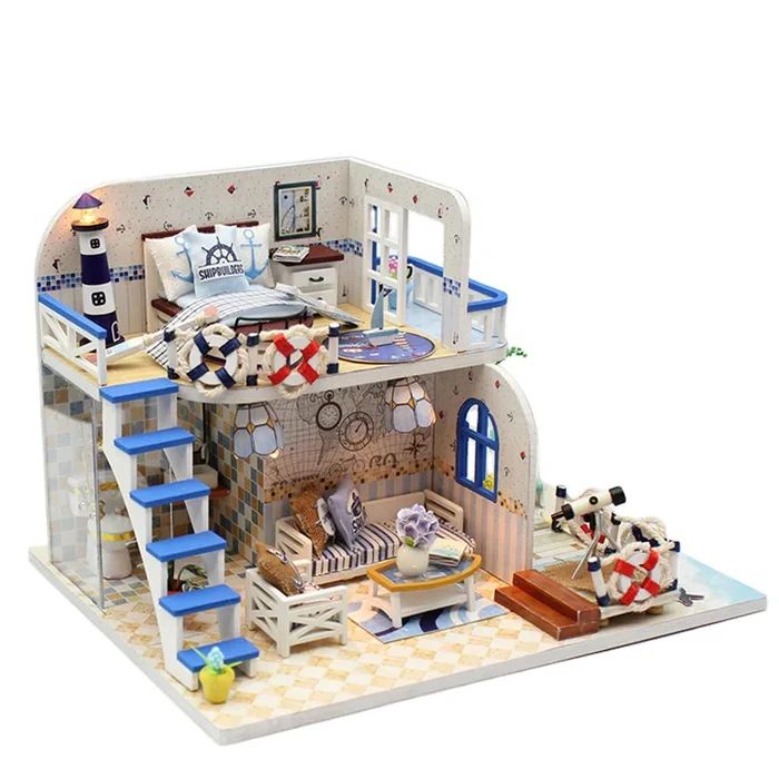 CASA MINIATURA DIY “BLUE COAST” – CABAÑA COSTERA DE MADERA CON LUCES LED M032 - 6