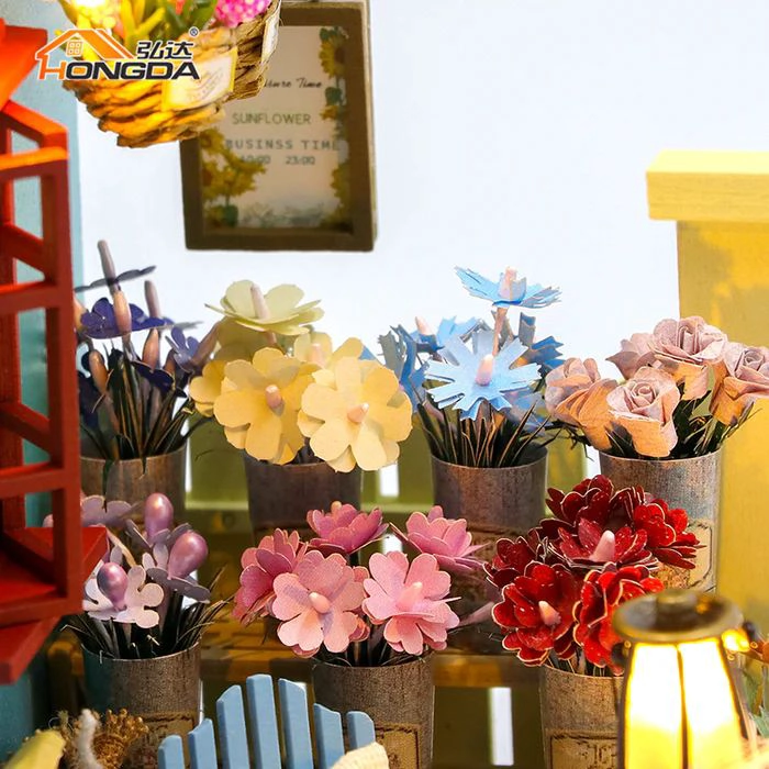 CASA MINIATURA DIY 'FLORERIA ENCANTADA' CON LUCES LED – KIT DE MADERA S2202 - 2