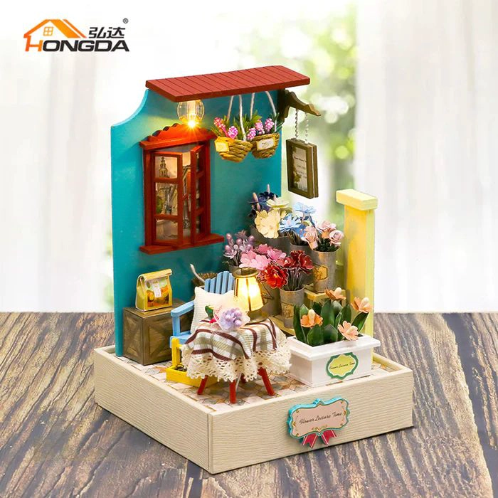 CASA MINIATURA DIY 'FLORERIA ENCANTADA' CON LUCES LED – KIT DE MADERA S2202 - 3