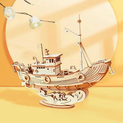 BARCO DE PESCA - ROMPECABEZAS 3D - MAQUETA DE MADERA ROLIFE - 9