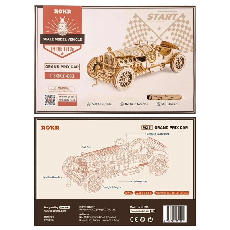 GRAND PRIX CAR V8 - ROMPECABEZAS 3D - MAQUETA DE MADERA ROLIFE - 9