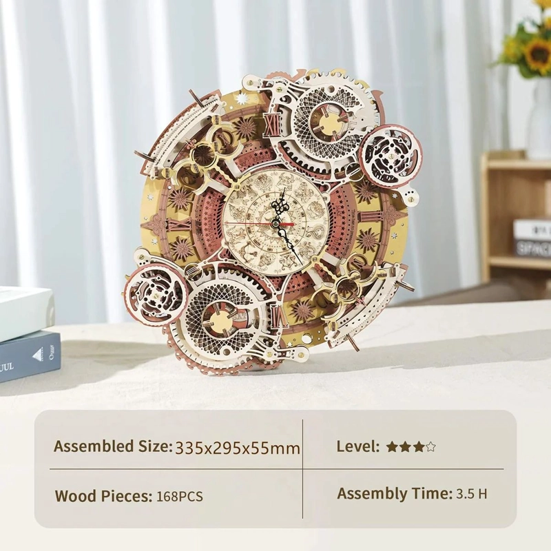 RELOJ MURAL ZODIACAL DE MADERA ROMPECABEZAS - 1