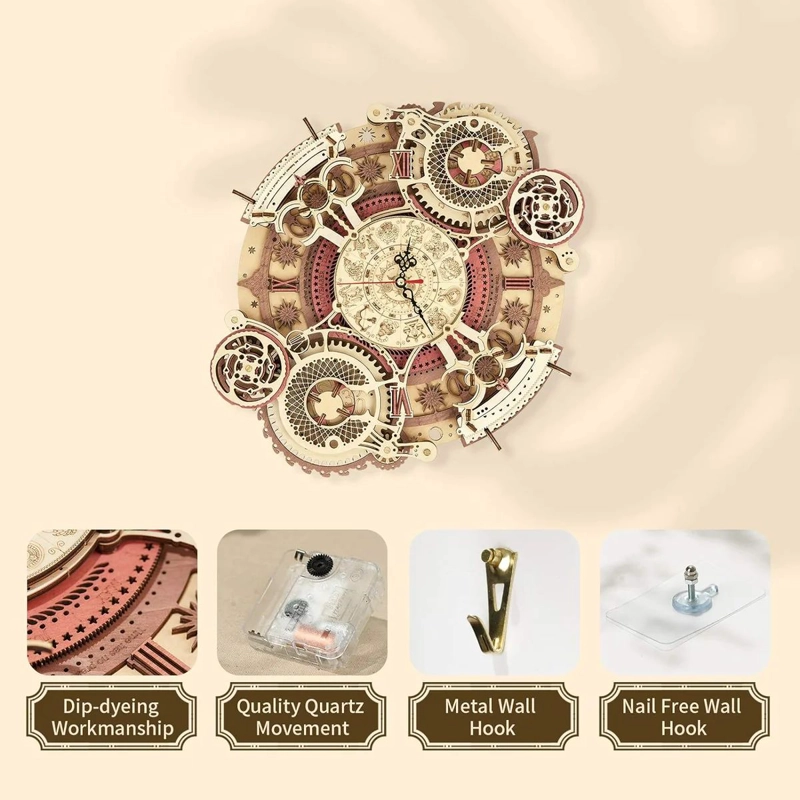RELOJ MURAL ZODIACAL DE MADERA ROMPECABEZAS - 3