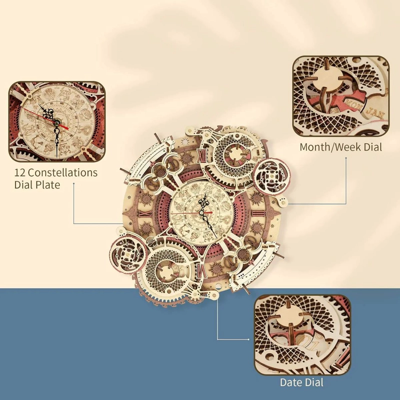 RELOJ MURAL ZODIACAL DE MADERA ROMPECABEZAS - 4