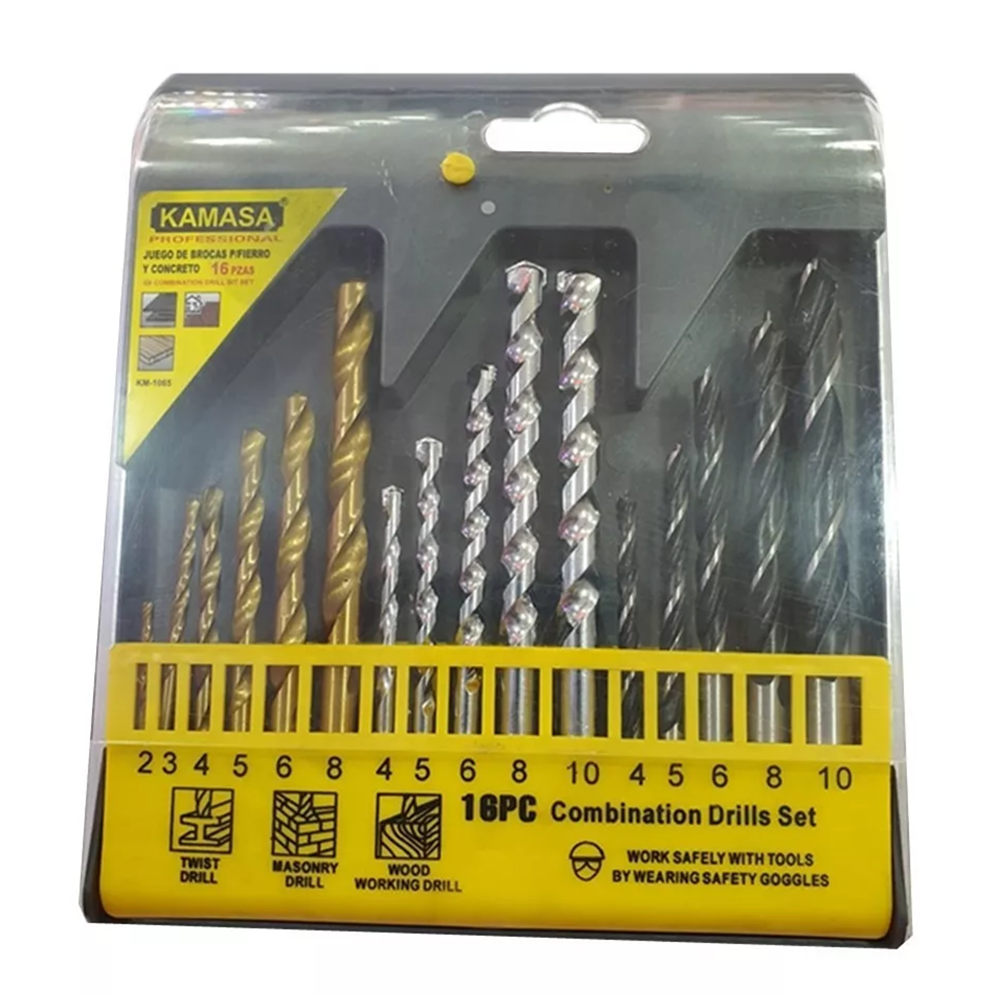 BROCA KAMASA MADERA CEMENTO METAL 16 PIEZAS KM1065 - 1
