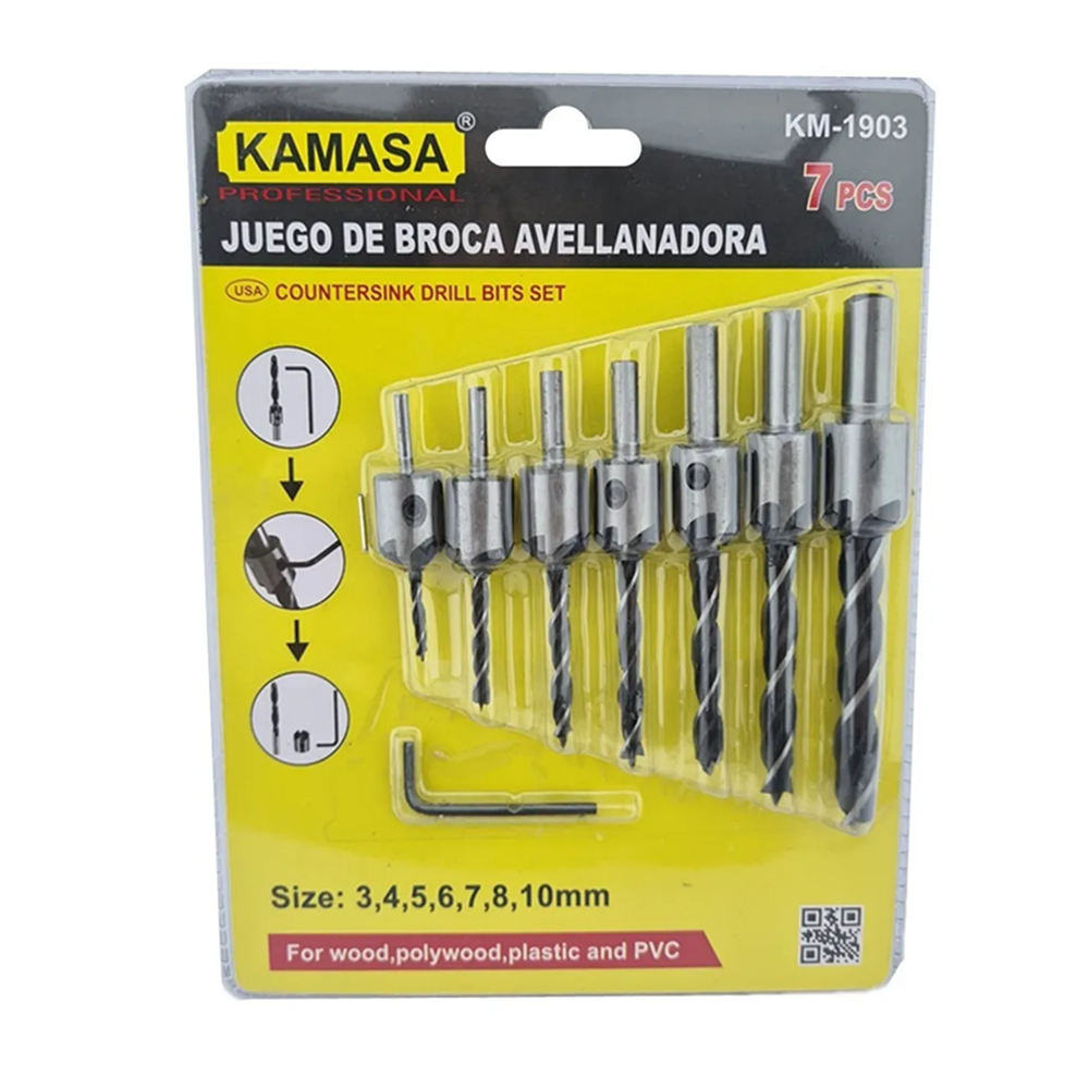 BROCAS AVELLANADORAS MADERA PLASTICO PVC PUNTA TALADRO 7 PCS KAMASA KM1903 - 2