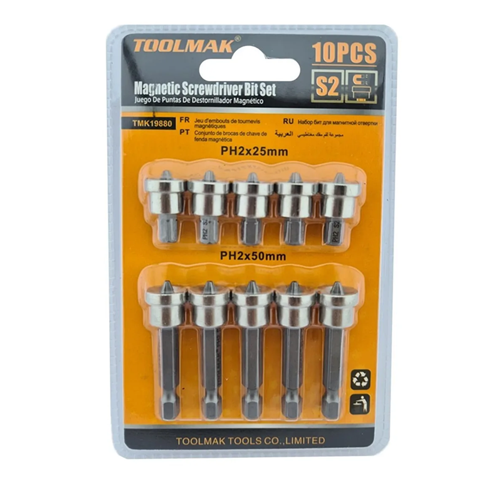 PUNTA TOOLMAK JUEGO PHILLIPS C/ TOPE HEXAGONAL S2 PH2 10PC MAGNÉTICO TMK19880 - 1