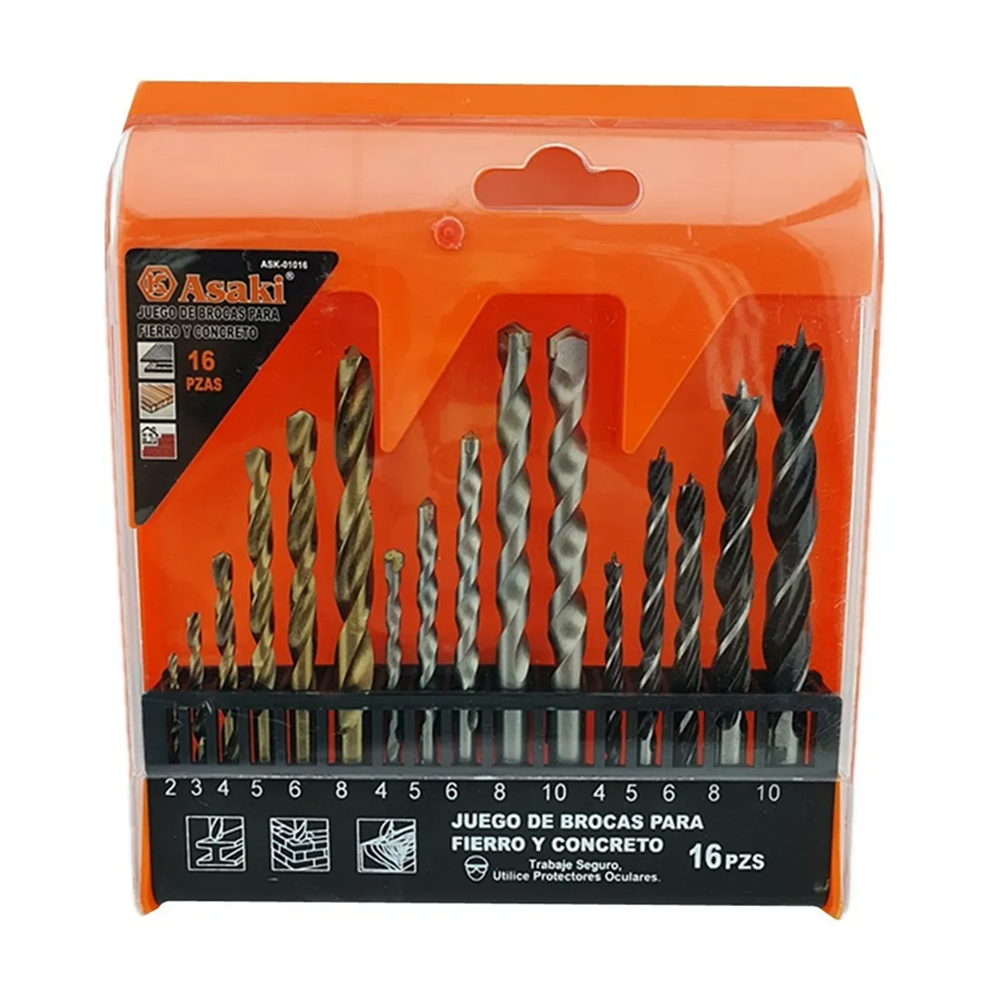 BROCA ASAKI JUEGO MADERA CEMENTO METAL 16 PIEZAS ASK01016 - 1