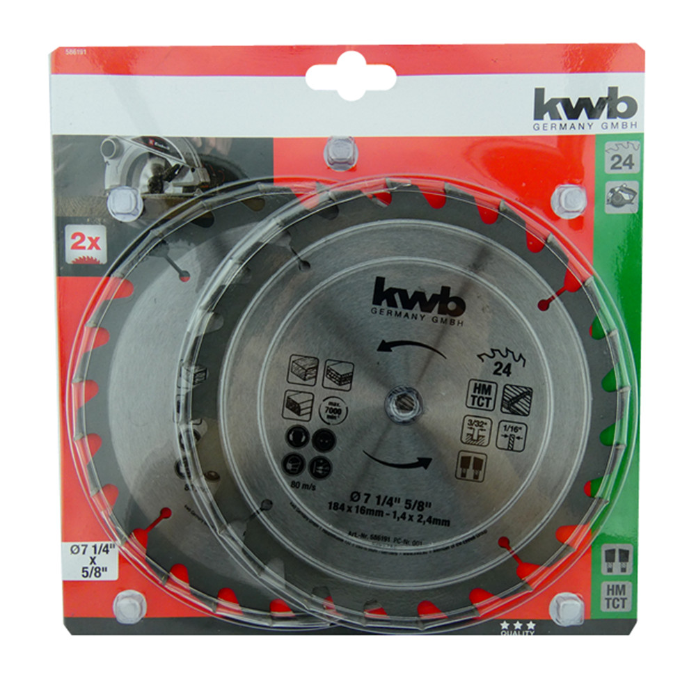 HOJA DISCO KWB PACK2 SIERRA CIRCULAR 7 1/4 24 DIENTES 586191 - 1