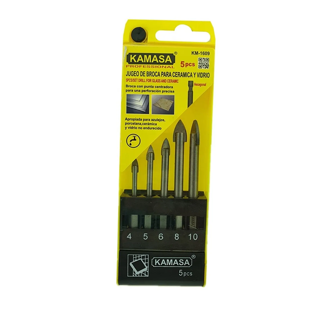 BROCA KAMASA JGO KIT SET CERÁMICA Y VIDRIO 5 PCS HEXAGONALES KM1609 - 1