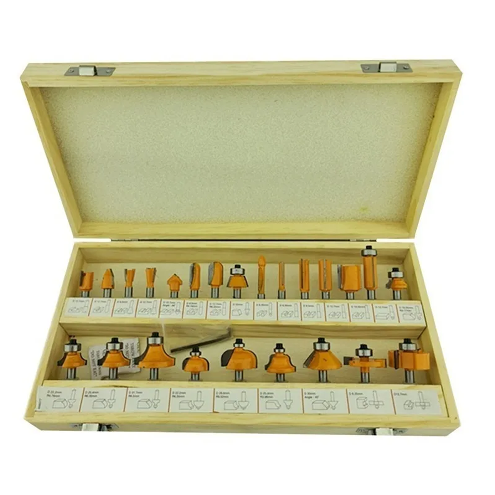 KIT CROWNMAN FRESA 24 PIEZAS MADERA 1/4 6.35MM TUPI FRESADORA CMFT0124