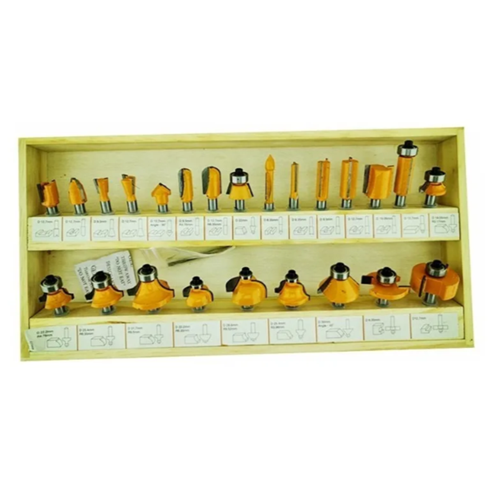 KIT CROWNMAN FRESA 24 PIEZAS MADERA 1/4 6.35MM TUPI FRESADORA CMFT0124 - 2