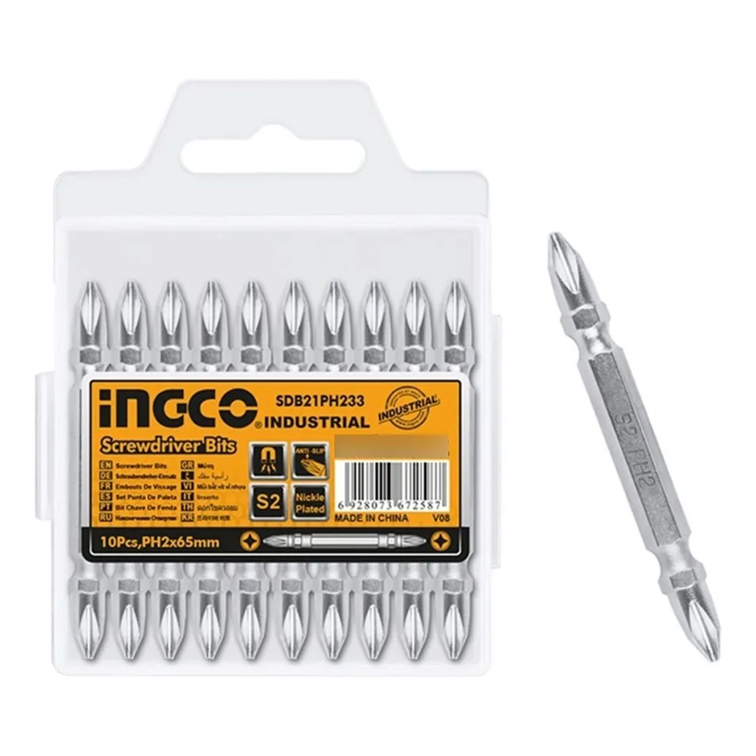 KIT INGCO JUEGO PUNTAS PHILLIPS PH2 DOBLE 10 PIEZAS SDB21PH233 - 1
