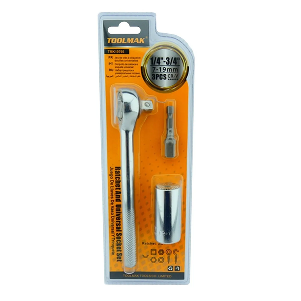 DADO UNIVERSAL 7 - 19MM CHICHARRA ADAPTADOR TALADRO 3PCS TOOLMAK TMK19795 - 1