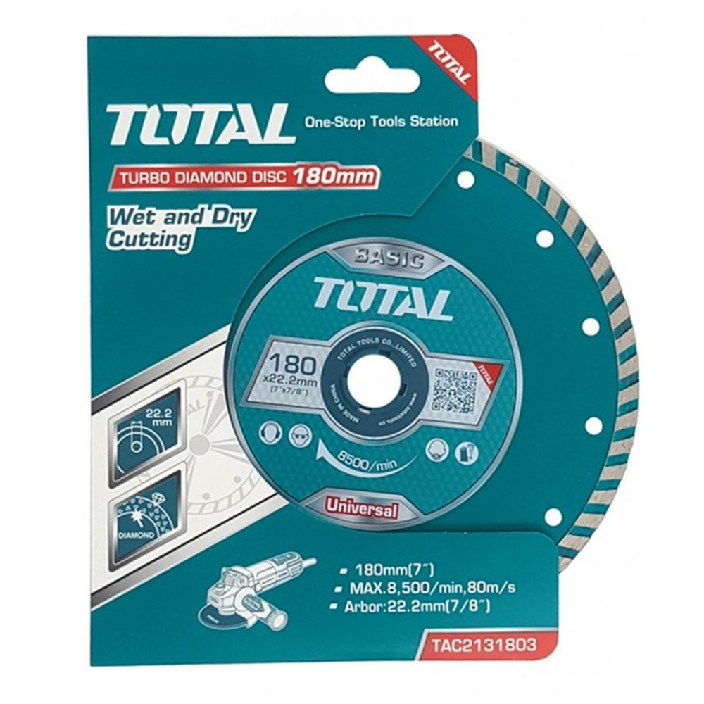 DISCO TOTAL TOOLS CORTE DIAMANTADO TURBO 7 180MM - 1