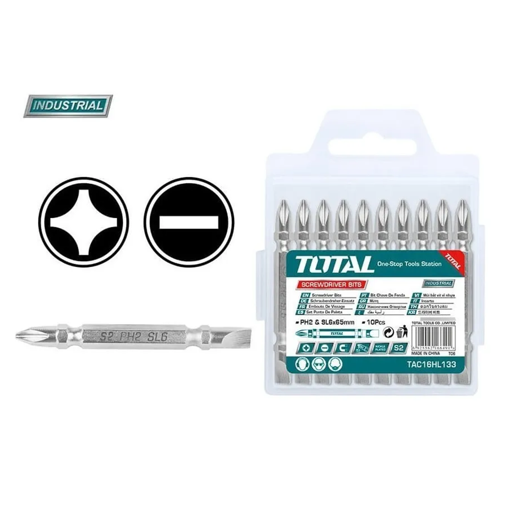 KIT TOTAL TOOLS JUEGO PUNTAS PHILLIPS Y PALETA DOBLE 10 PIEZAS TAC16HL133 - 2