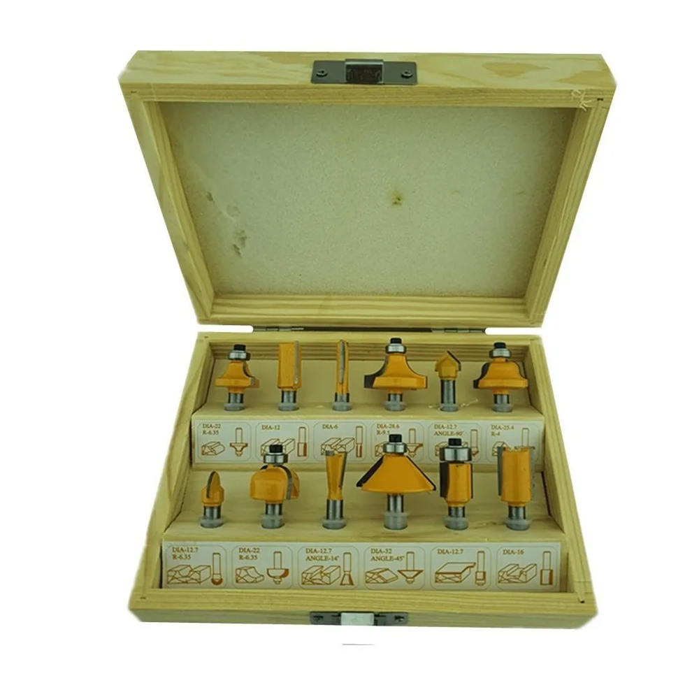 FRESA CROWNMAN SET MADERA 12 PIEZAS 1/4 DORA TUPI ROUTER - 1