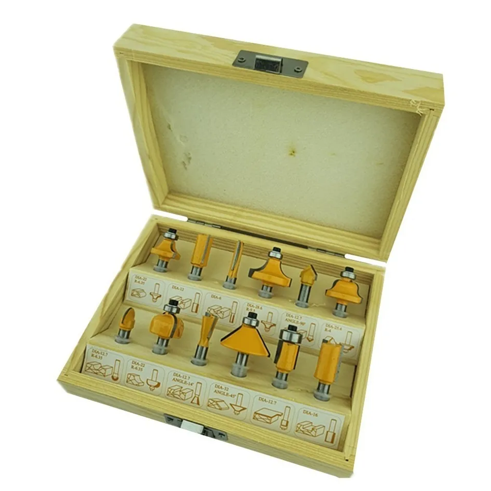 FRESA CROWNMAN SET MADERA 12 PIEZAS 1/4 DORA TUPI ROUTER - 2