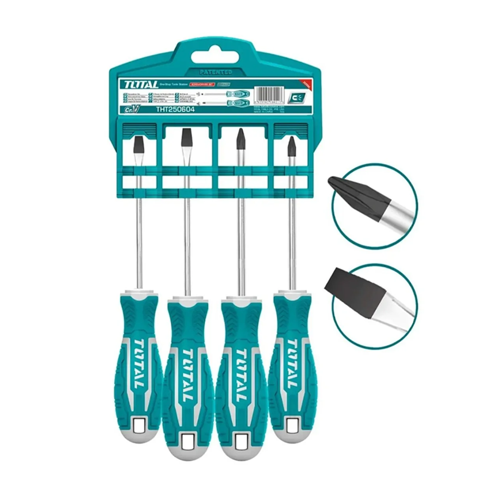KIT SET JUEGO DESTORNILLADORES 4 PIEZAS TOTAL THT250604 - 1