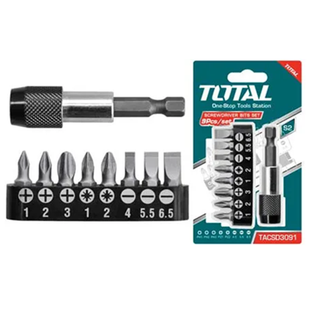 PUNTAS TOTAL TOOLS TALADRO ATORNILLADOR 9 PCS MAGNETICO - 2