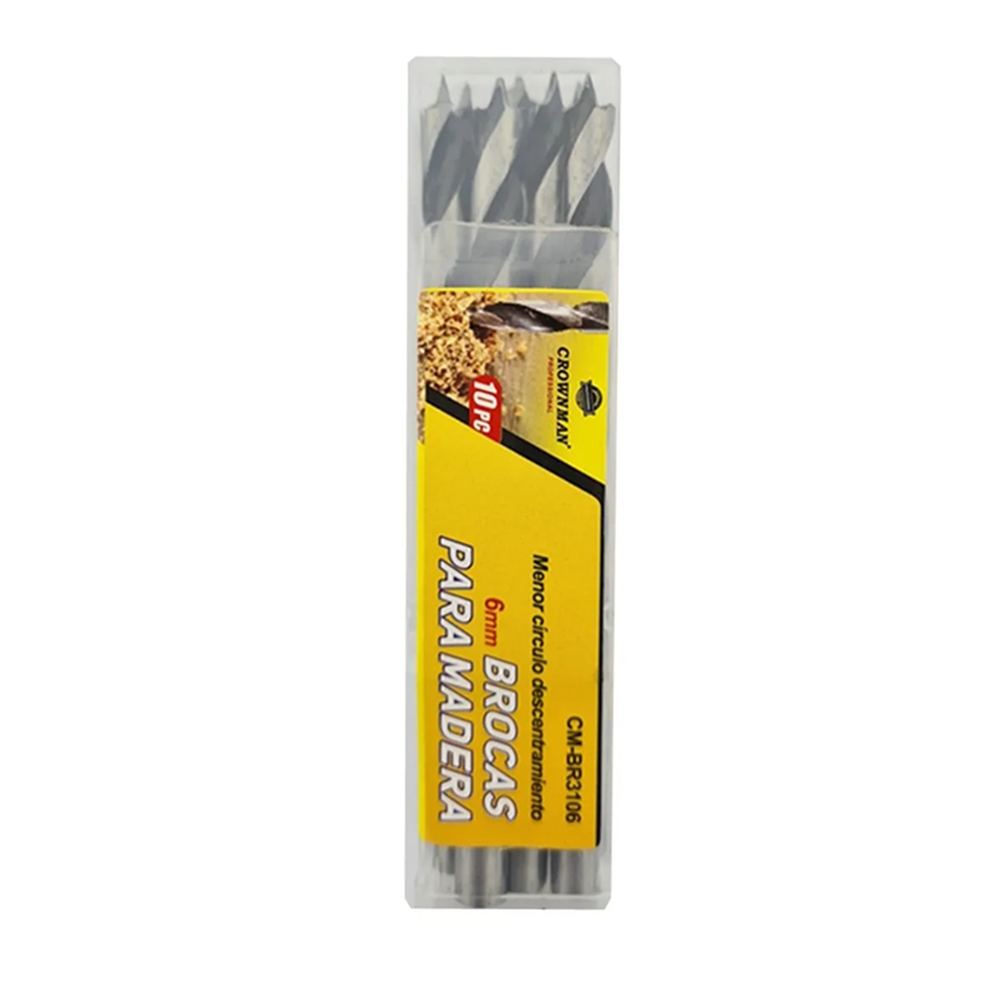 BROCA CROWNMAN KIT SET JUEGO MADERA 6MM 10 PIEZAS CMBR3106 - 1