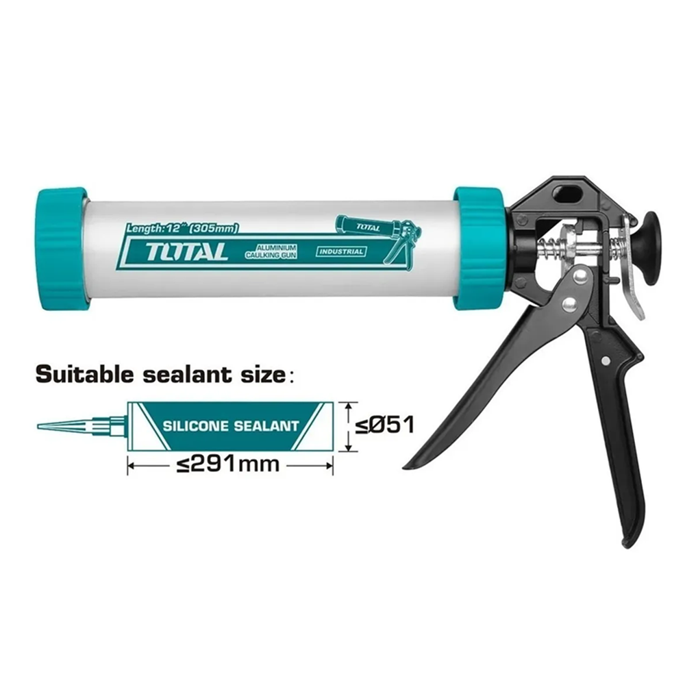 PISTOLA CALAFATERA ALUMINIO PARA PATE SILICONA 12 PULG TOTAL THT20112 - 2